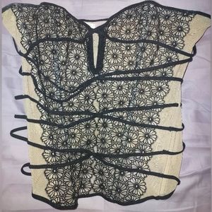 Victoria's Secret VERY SEXY Black & cream colored corset w/ flower design size S